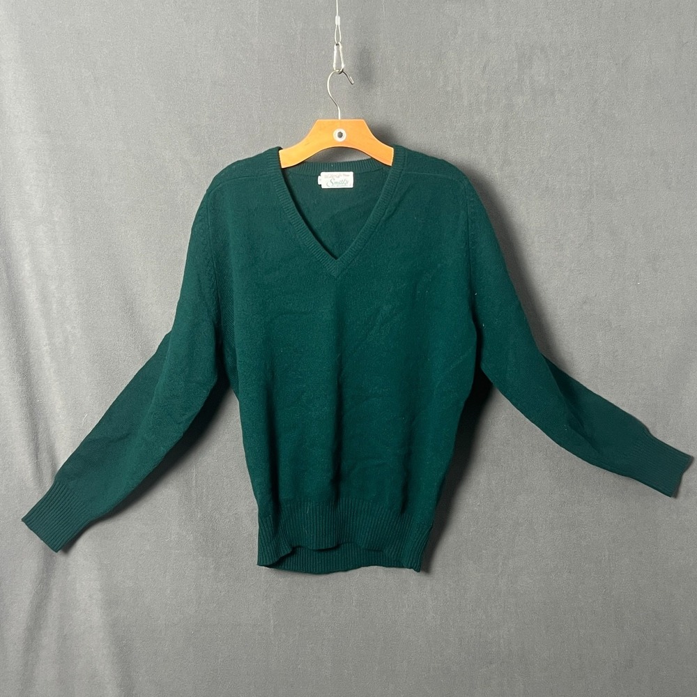 Vtg Smiths of Bermuda Lambswool V-Neck Sweater Mens XL Green Pullover Scotland